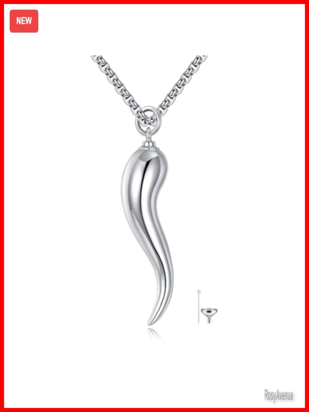 925 Sterling Silver Italian Horn Urn Necklace 22+2" Memorial Pendant